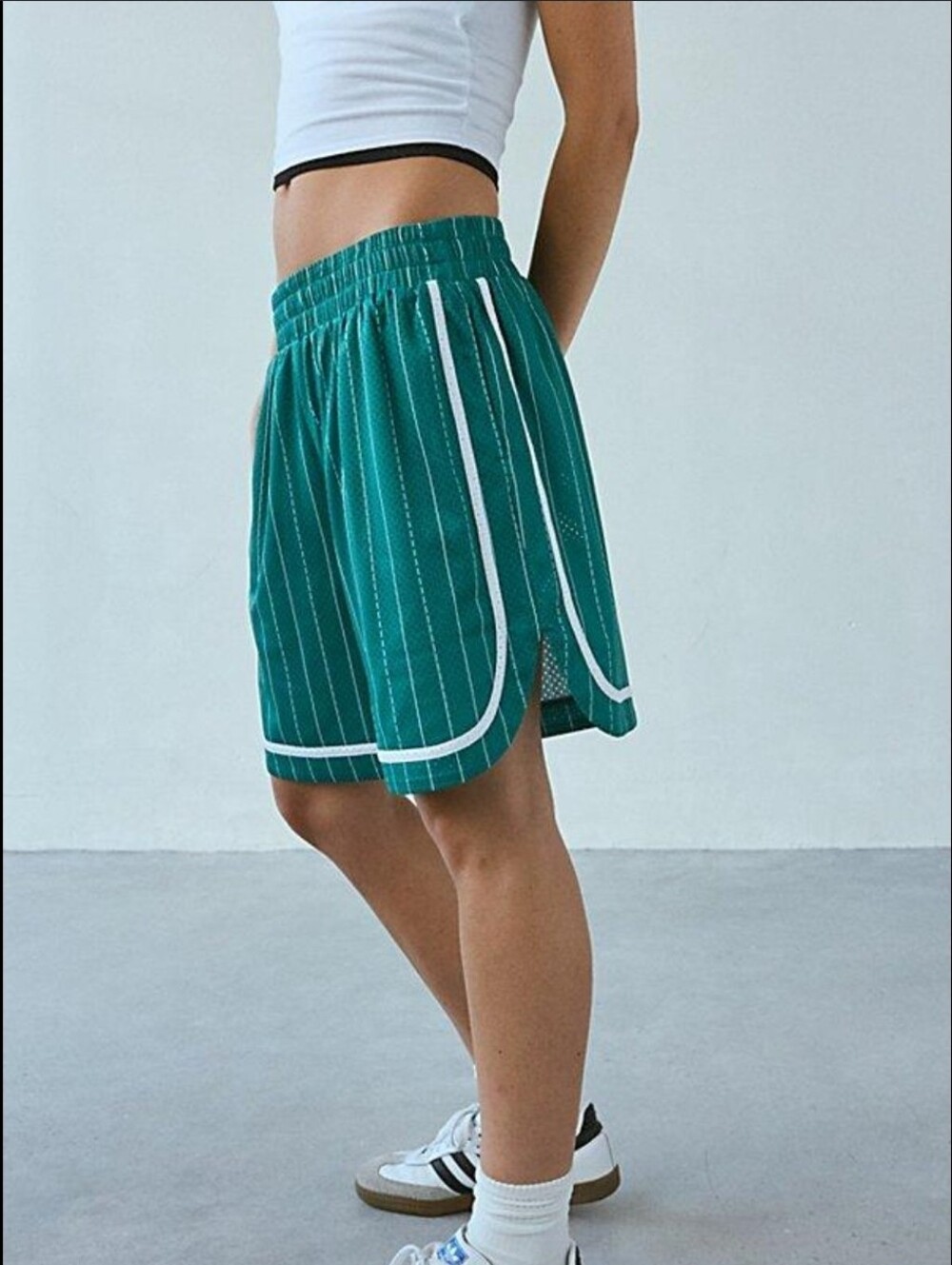 BDG Teal Pinstripe Athletic Shorts with White Trim
